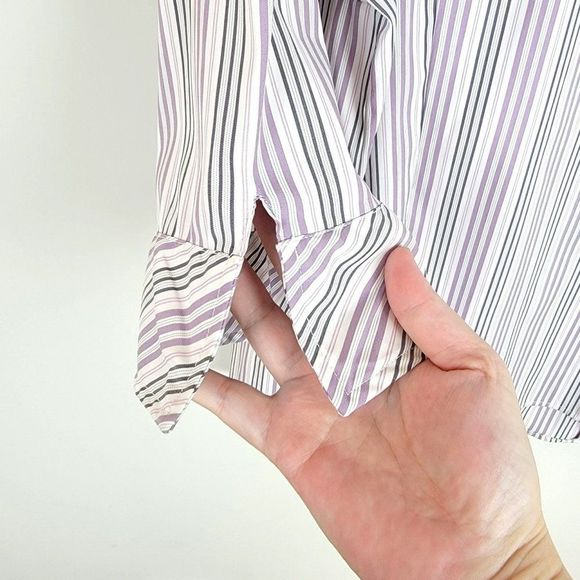 Club"Z" Collection Purple Black Stripes 3/4 Sleeves Stretch Button Down Shirt 2X - Picture 5 of 7